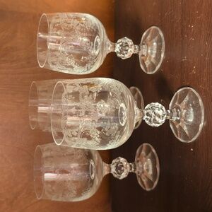 Vintage Bohemia Etched Crystal Wine Glasses Made in Czechoslovakia Set of 4